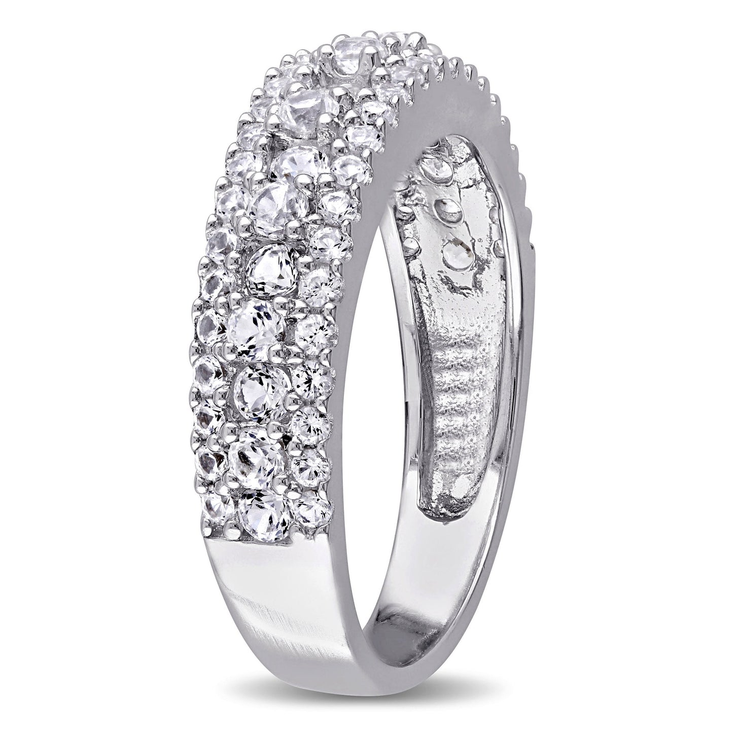 Women'S Engagement Anniversary Bridal 1 1/3 CT T.G.W. Round-Cut Created White Sapphire Sterling Silver Multi-Row Semi-Eternity Ring with Bezel/Prong/Pave Setting