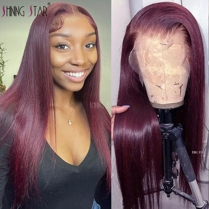 99J Red Lace Front Wig Human Hair Wigs Burgundy Colored Straight 13X1 Lace Front Wigs Peruvian Lace Frontal Wigs for Black Women