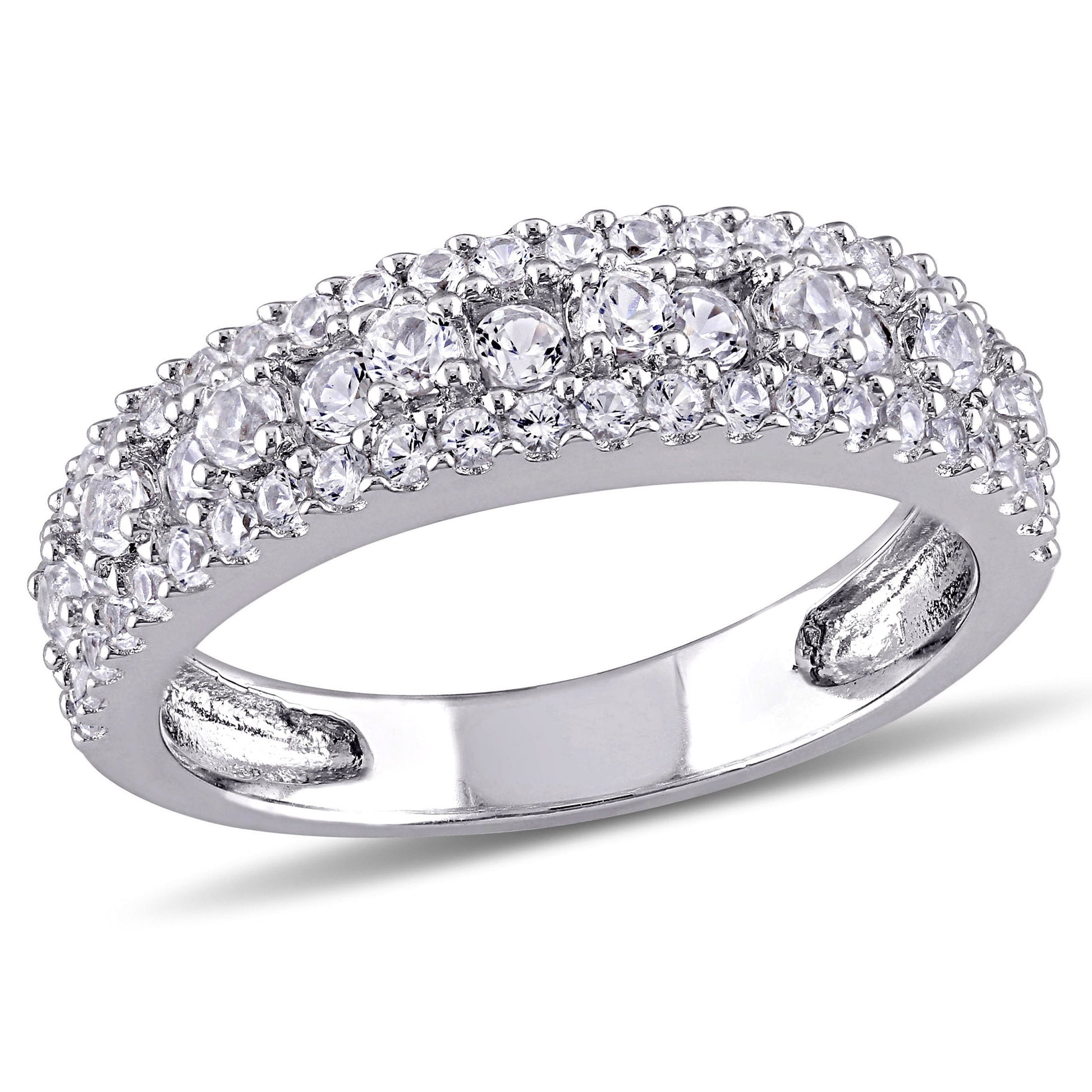 Women'S Engagement Anniversary Bridal 1 1/3 CT T.G.W. Round-Cut Created White Sapphire Sterling Silver Multi-Row Semi-Eternity Ring with Bezel/Prong/Pave Setting