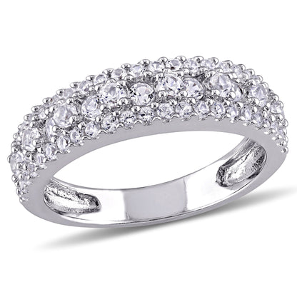 Women'S Engagement Anniversary Bridal 1 1/3 CT T.G.W. Round-Cut Created White Sapphire Sterling Silver Multi-Row Semi-Eternity Ring with Bezel/Prong/Pave Setting