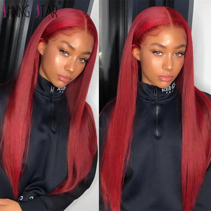 99J Red Lace Front Wig Human Hair Wigs Burgundy Colored Straight 13X1 Lace Front Wigs Peruvian Lace Frontal Wigs for Black Women