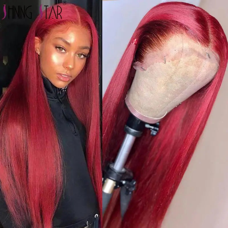 99J Red Lace Front Wig Human Hair Wigs Burgundy Colored Straight 13X1 Lace Front Wigs Peruvian Lace Frontal Wigs for Black Women