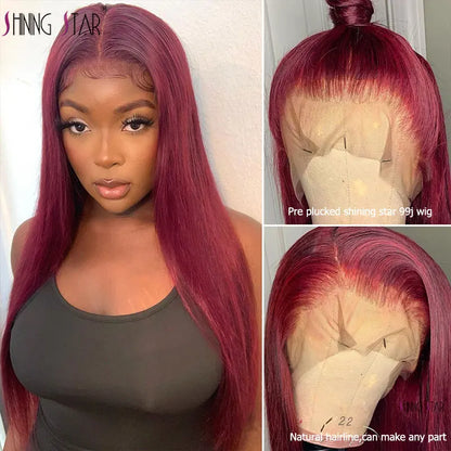 99J Red Lace Front Wig Human Hair Wigs Burgundy Colored Straight 13X1 Lace Front Wigs Peruvian Lace Frontal Wigs for Black Women